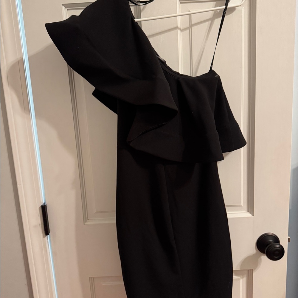 Lulu's Black One-Shoulder Ruffle Mini Dress - Picture 3 of 4